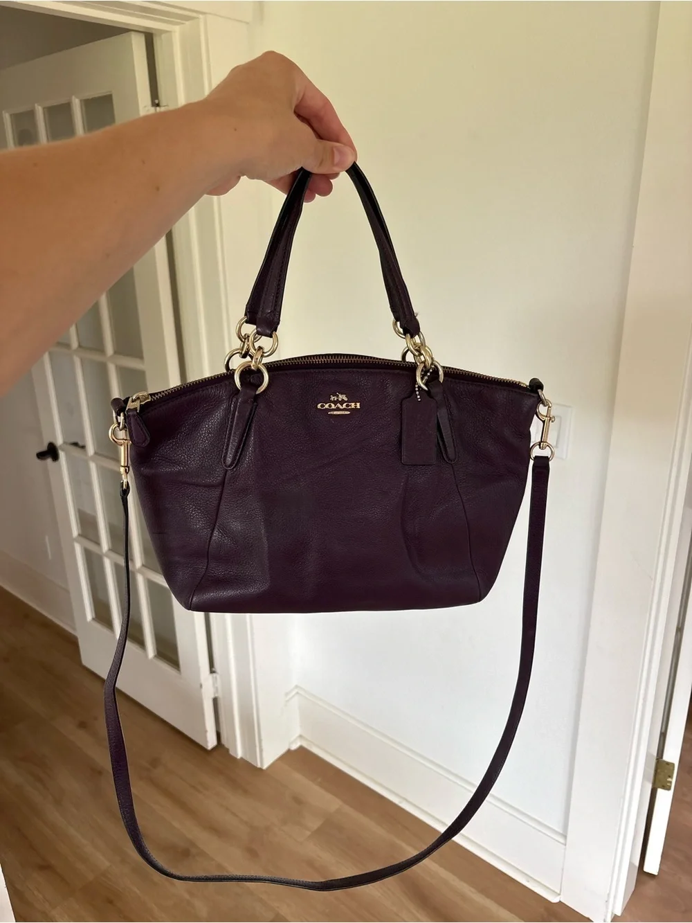 Coach Mini Satchel Kelsey Plum Leather Tote with Gold Chain Handles